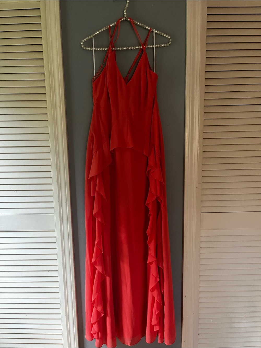Lulu's Orange/Red High-Low Ruffle Maxi Dress